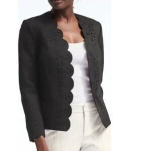 Banana Republic Women'S Blazer Laser-Cut Scalloped Open Front Sz 10 Black Career